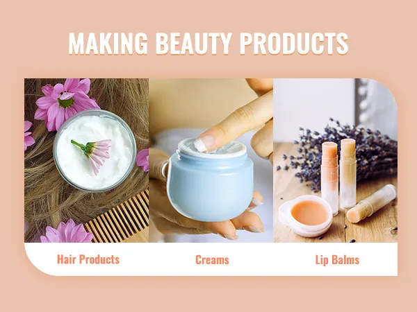 making beauty products: hair products, creams, lip balms. ideal for use with VEVOR wax melter.