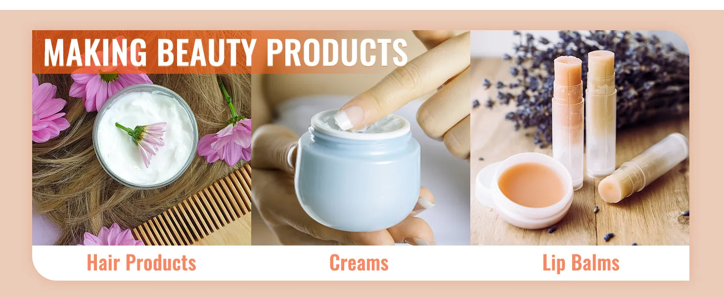 making beauty products: hair products, creams, lip balms. ideal for use with VEVOR wax melter.