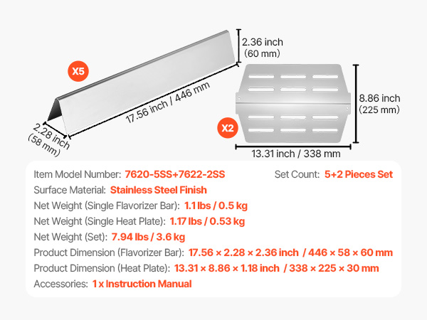 VEVOR Weber 17 Inch Flavorizer Bars – 7PCS, 300 Series