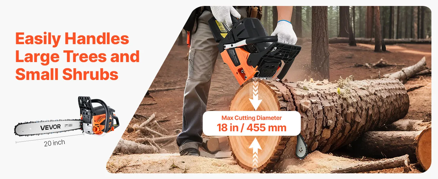 62cc Gas Chainsaw 3.8 HP Gas Powered 20 inch Chainsaw For Wood Cutting