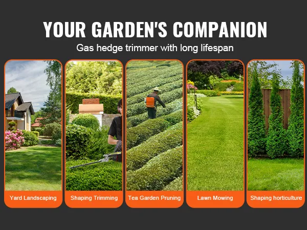VEVOR gas hedge trimmer for yard landscaping, shaping trimming, tea garden pruning, lawn mowing.
