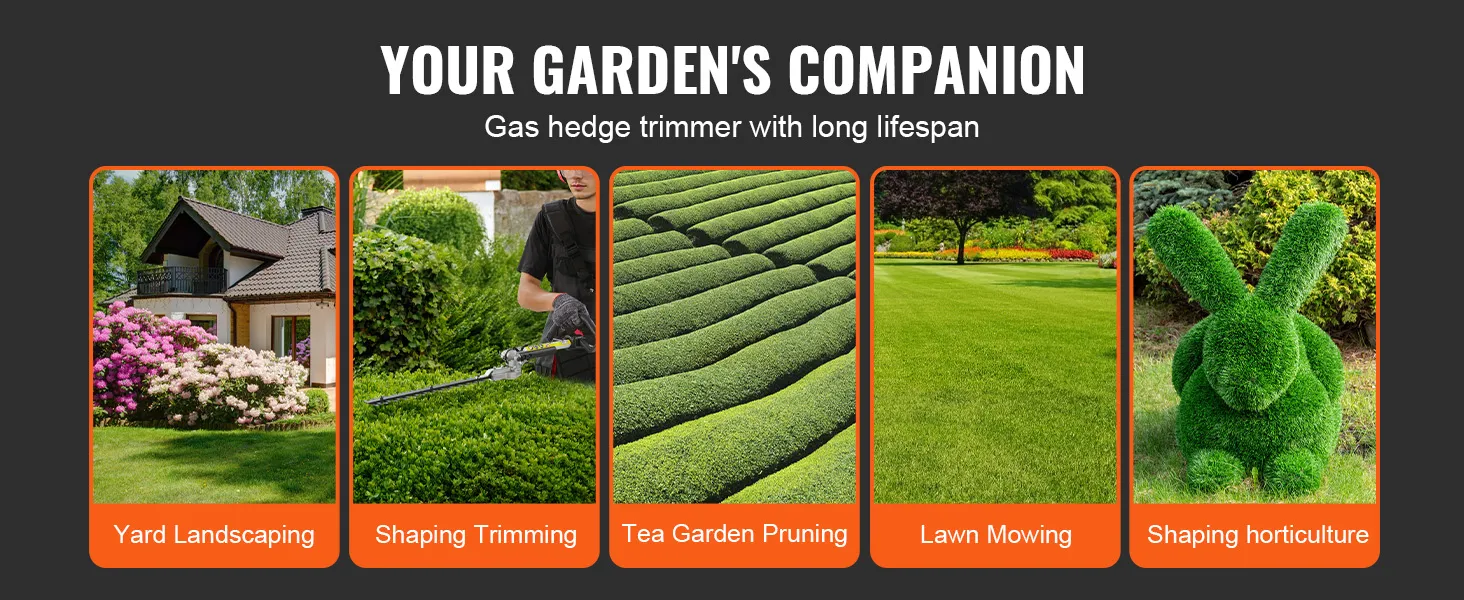 VEVOR gas hedge trimmer for yard landscaping, shaping trimming, tea garden pruning, lawn mowing.