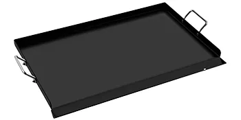 Plancha de acero al carbono VEVOR con asas dobles y superficie de cocción lisa de color negro.