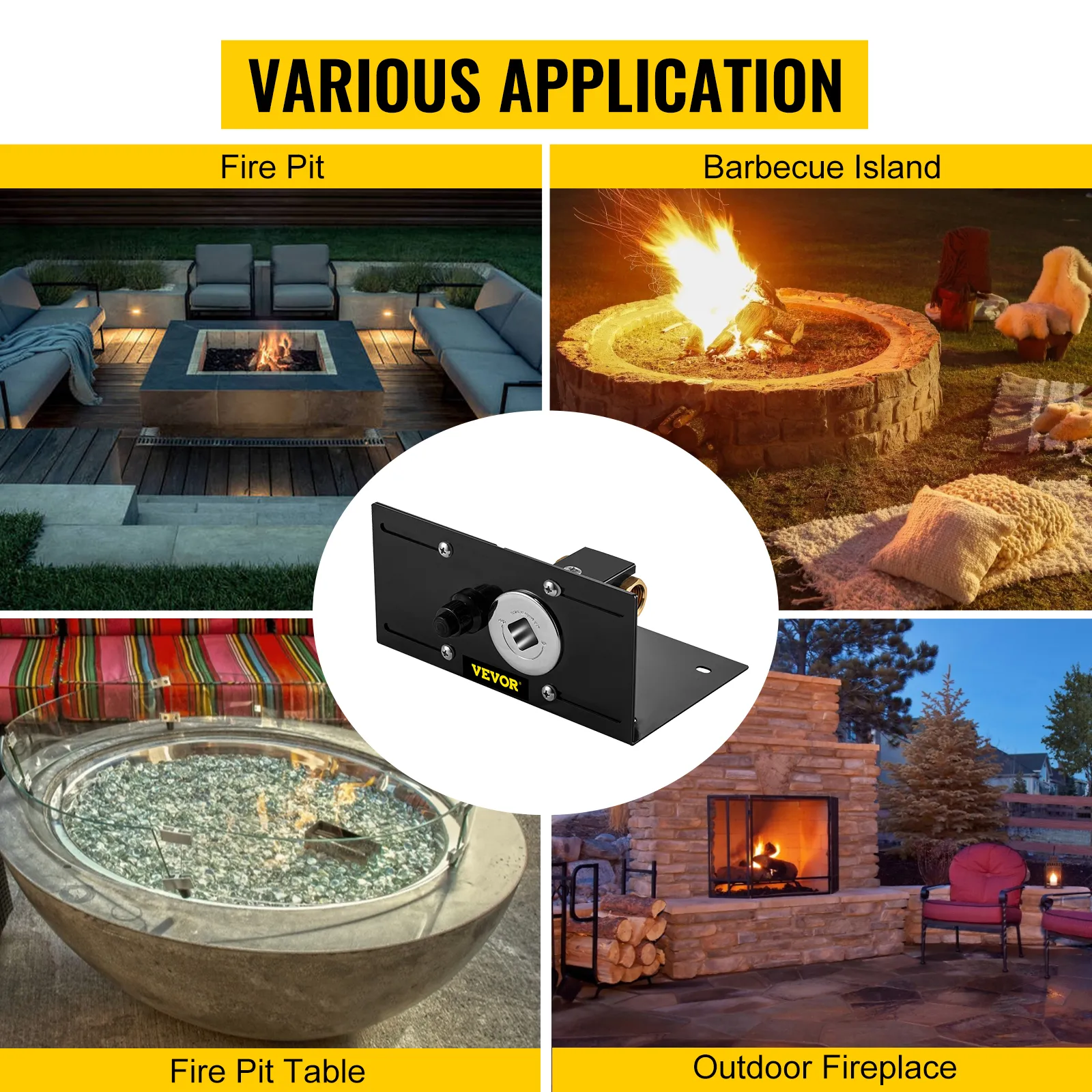 VEVOR fire pit ignition kit: versatile use in fire pits, barbecue islands, and fireplaces.