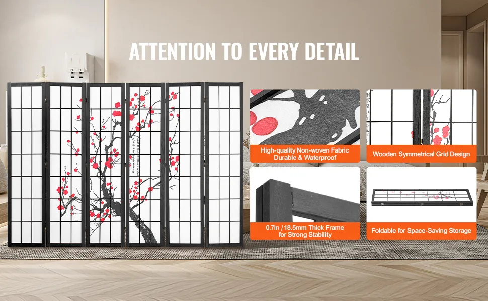 Dropship VEVOR Room Divider, 4 Panel Japanese Room Divider, Wood