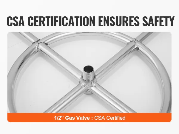 csa certified 1/2" gas valve for VEVOR fire pit pan ensures safety.