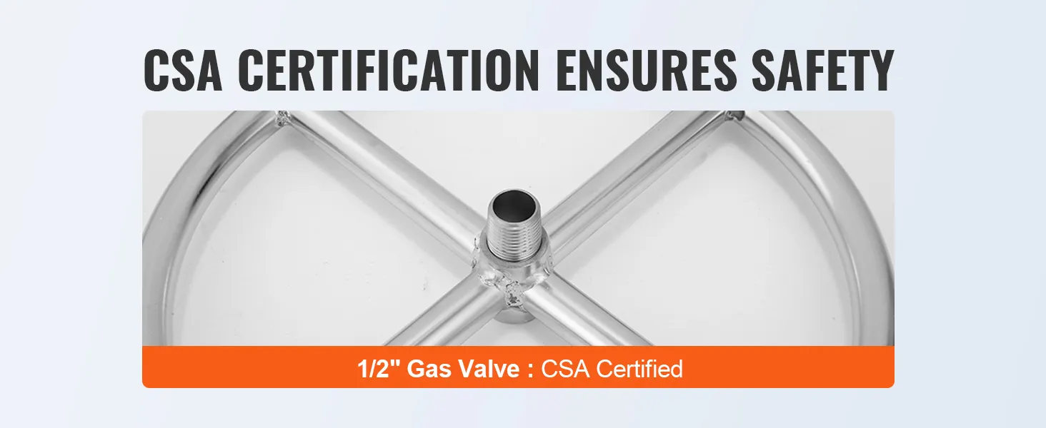 csa certified 1/2" gas valve for VEVOR fire pit pan ensures safety.