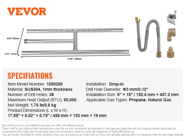 VEVOR fire pit pan specifications and components layout, including dimensions and installation details.