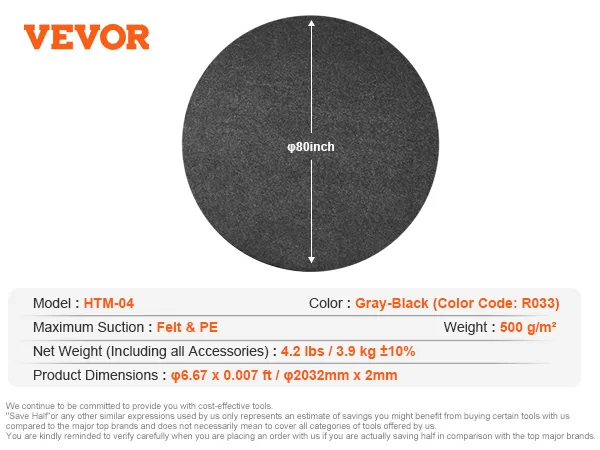 Mata do jacuzzi VEVOR, htm-04, średnica 80 cali, szaro-czarny filc i polietylen, waga 4,2 funta.