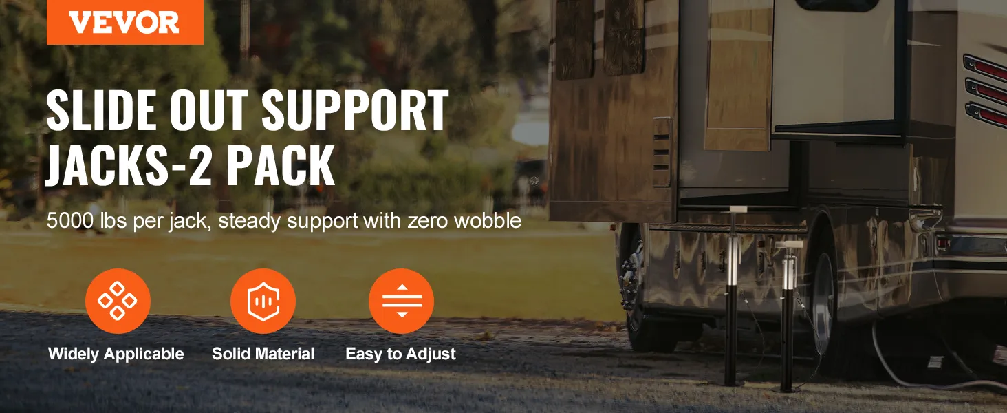 VEVOR rv slide out support jacks holding rv steady with 5000 lbs support per jack, easy to adjust.