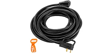 Cable de extensión VEVOR RV negro enrollado con un accesorio de herramienta naranja en el lateral.