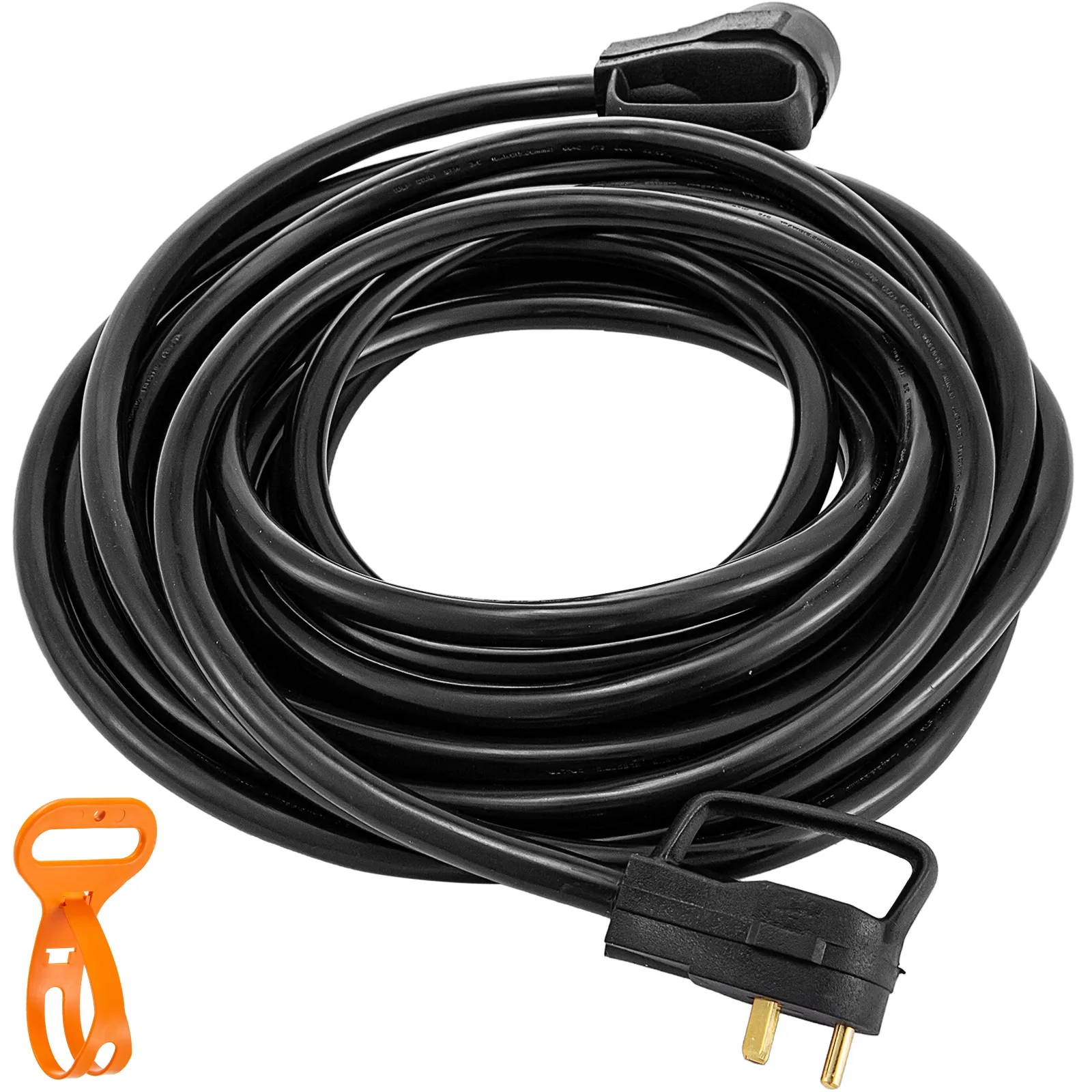 Cable de extensión para RV VEVOR negro con accesorio de asa de transporte naranja.