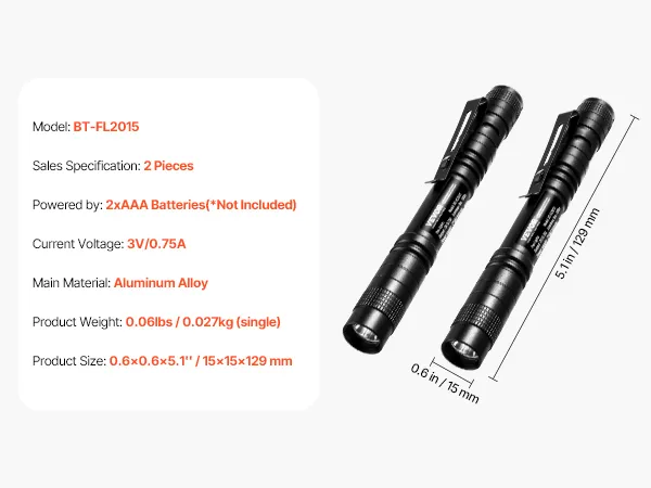 Pen Light 2-Pack 100 Lumens Pocket Flashlight with Clip IPX4 Waterproof Compact