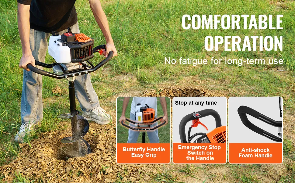 VEVOR Gas Post Hole Digger 52CC 1450W with 8” Drill Bits & 1 Extension Rod