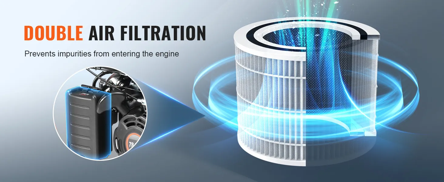 double air filtration system for VEVOR plate compactor, preventing impurities from entering the engine.