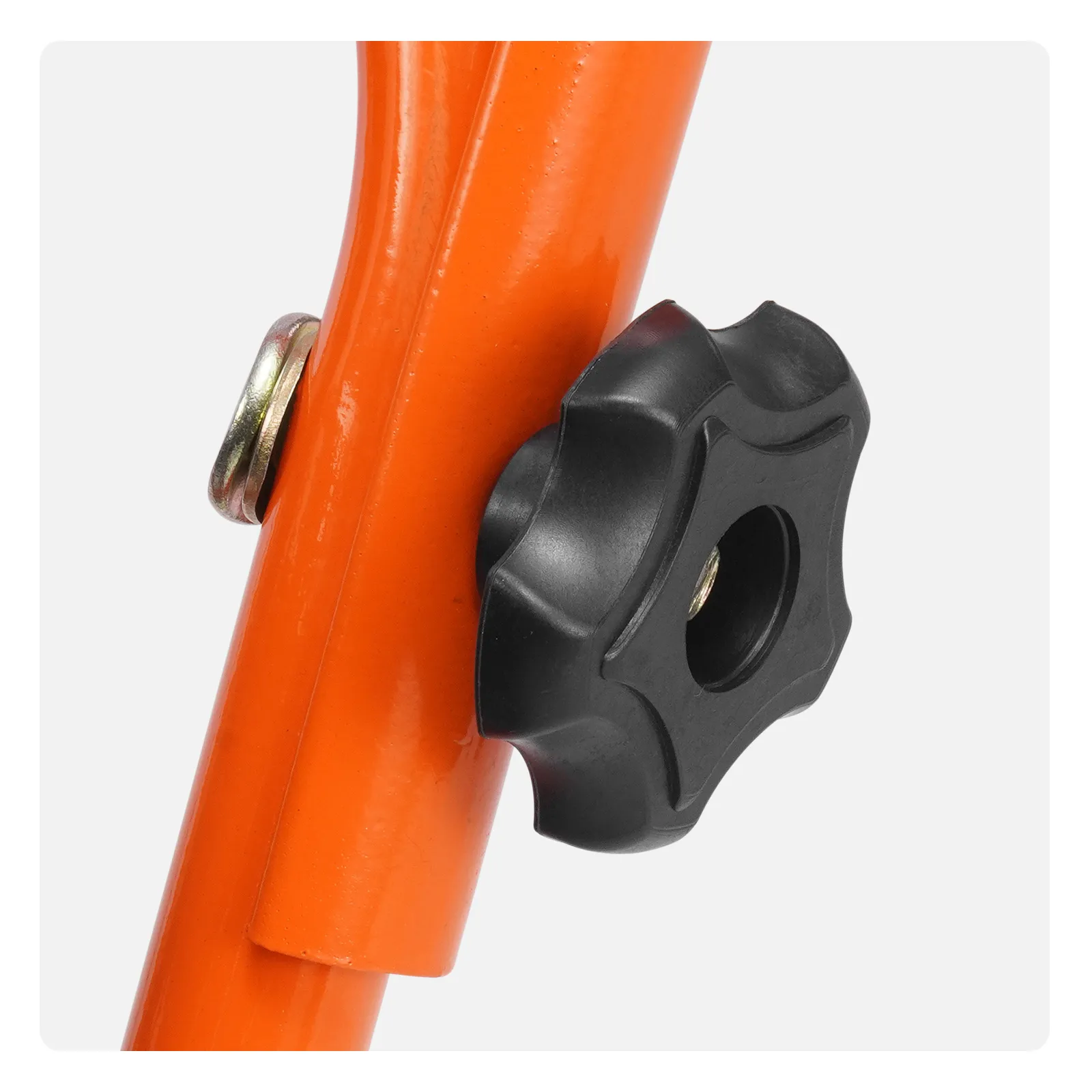 orange metal handle with black adjustment knob on the VEVOR plate compactor.