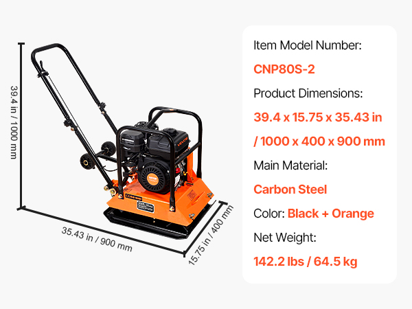 VEVOR 6.5 HP Plate Compactor – 4047 lbs Force, 196CC