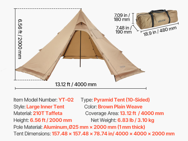 VEVOR Hot Tent for 4 Persons, Portable Winter Tipi Tent with Stove