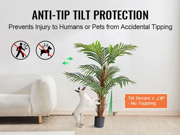 VEVOR kunstpalm met anti-kantelbeveiliging, waardoor de boom veilig is voor mens en dier.