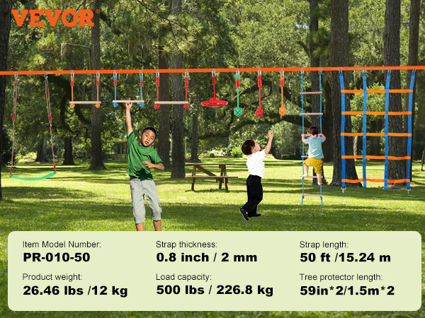 VEVOR Ninja Warrior Obstacle Course for Kids, 50 ft