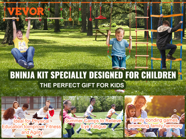 VEVOR Ninja Warrior Obstacle Course for Kids, 50 ft