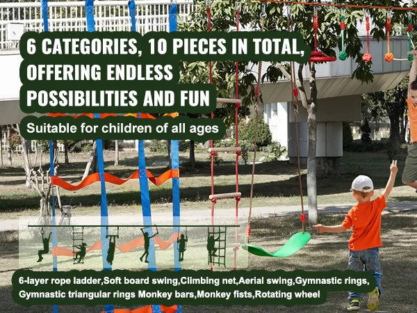 children enjoying the VEVOR ninja warrior obstacle course featuring 6 categories and 10 pieces for endless fun.