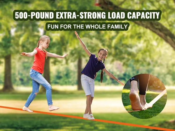 children balancing on a slackline, highlighting the 500-pound extra-strong load capacity of the VEVOR ninja warrior obstacle course.