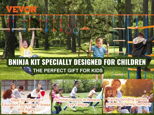 Carrera de obstáculos de guerrero ninja VEVOR para niños, que promueve la educación física y la unión familiar.