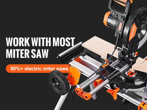 VEVOR miter saw stand with adjustable mounting bracket and electric miter saw compatibility.