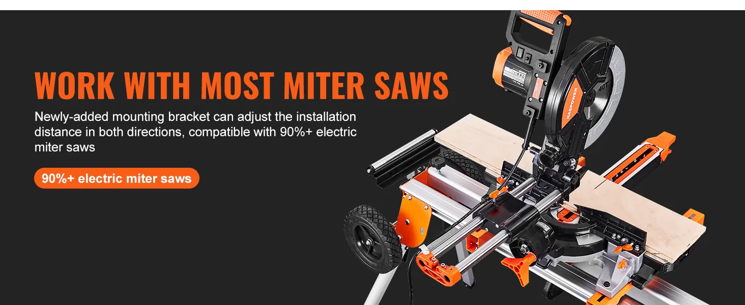 VEVOR miter saw stand with adjustable mounting bracket and electric miter saw compatibility.