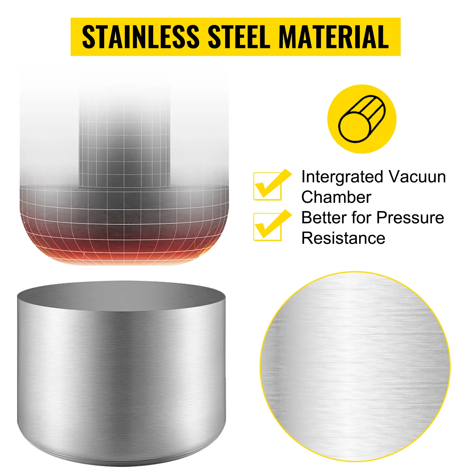 Cámara de vacío VEVOR con bomba, material de acero inoxidable, vacío integrado, mejor resistencia a la presión.