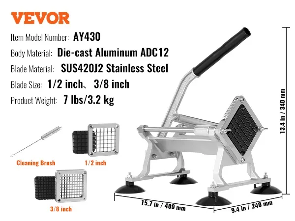 VEVOR ay430 cutter with die-cast aluminum body, stainless steel blades, and suction cups.