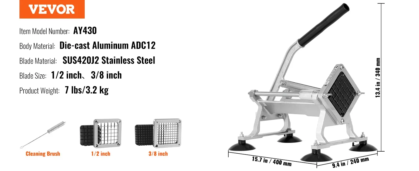 VEVOR ay430 cutter with die-cast aluminum body, stainless steel blades, and suction cups.