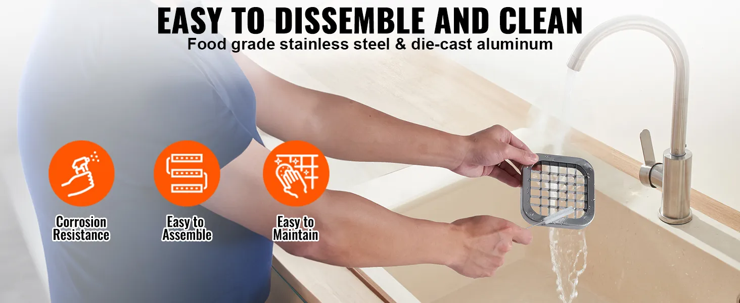 mycie ostrza frytkownicy VEVOR pod bieżącą wodą, co podkreśla jej odporność na korozję i łatwość konserwacji.