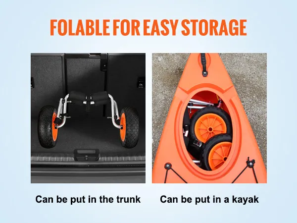 Il carrello pieghevole per kayak VEVOR si adatta al bagagliaio e all'interno del kayak, per un facile stoccaggio.