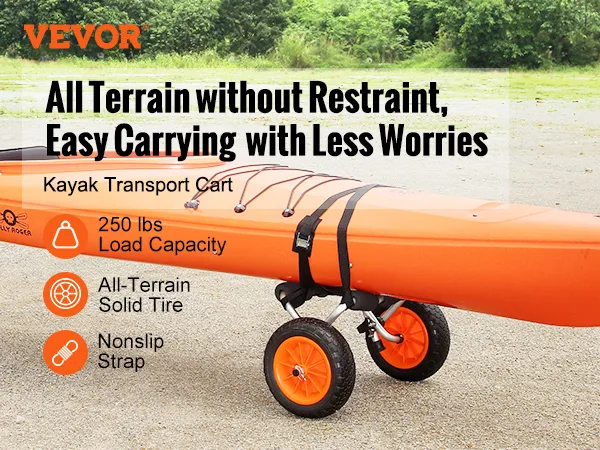 Carrello per kayak VEVOR con pneumatici pieni adatti a tutti i terreni e cinghia antiscivolo, adatto per una capacità di carico di 250 libbre.
