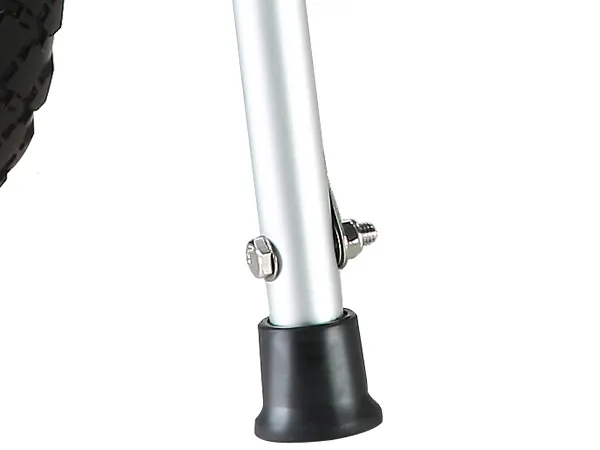close-up of VEVOR kayak cart wheel bracket with metal bolt and rubber base.