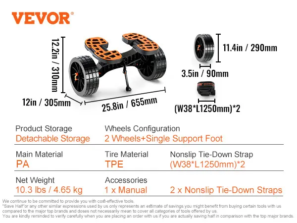 VEVOR heavy duty kayak cart with detachable storage, aluminum alloy frame, and solid pu tires.