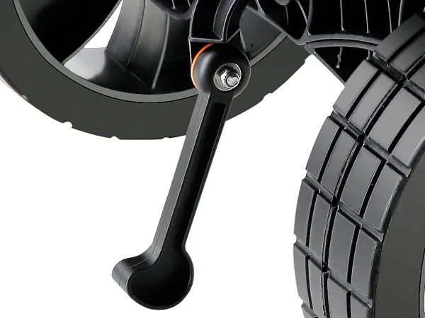 close-up of VEVOR heavy duty kayak cart wheel showing durable tire tread and sturdy axle components.