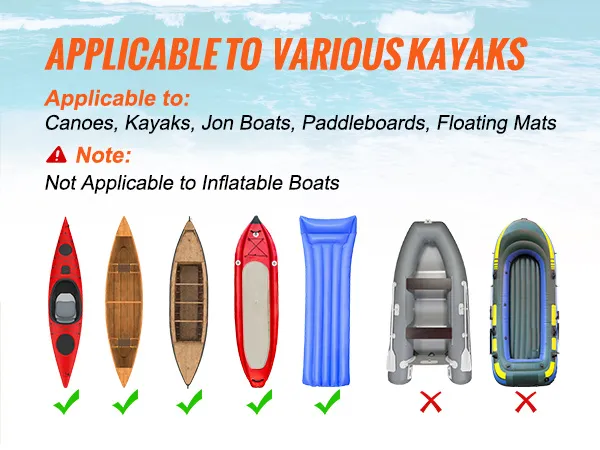 VEVOR heavy duty kayak cart applicable to canoes, kayaks, jon boats, paddleboards, and floating mats.