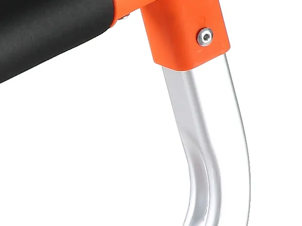close-up of a VEVOR heavy duty kayak cart aluminum frame with orange plastic and black foam handle.