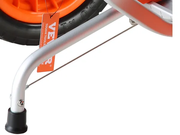orange wheels of a VEVOR kayak cart with part of the kayak visible in the background.