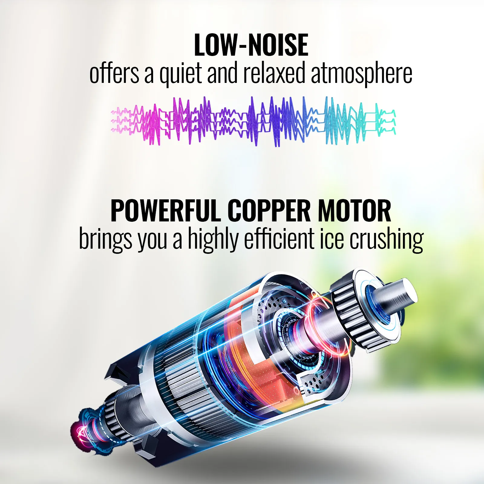 Trituradora de hielo VEVOR: motor de cobre potente y de bajo ruido para triturar hielo de manera eficiente.