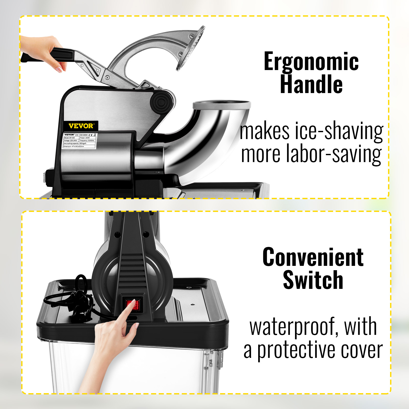 VEVOR 110V Commercial Ice Crusher 440LBS/H, ETL Approved 300W Electric Snow Cone Machine with Dual Blades, Stainless Steel Shaved Ice Machi 並行輸入品 : VEVOR 110V Commercial Ice Crusher 661LBS⁄H, ETL