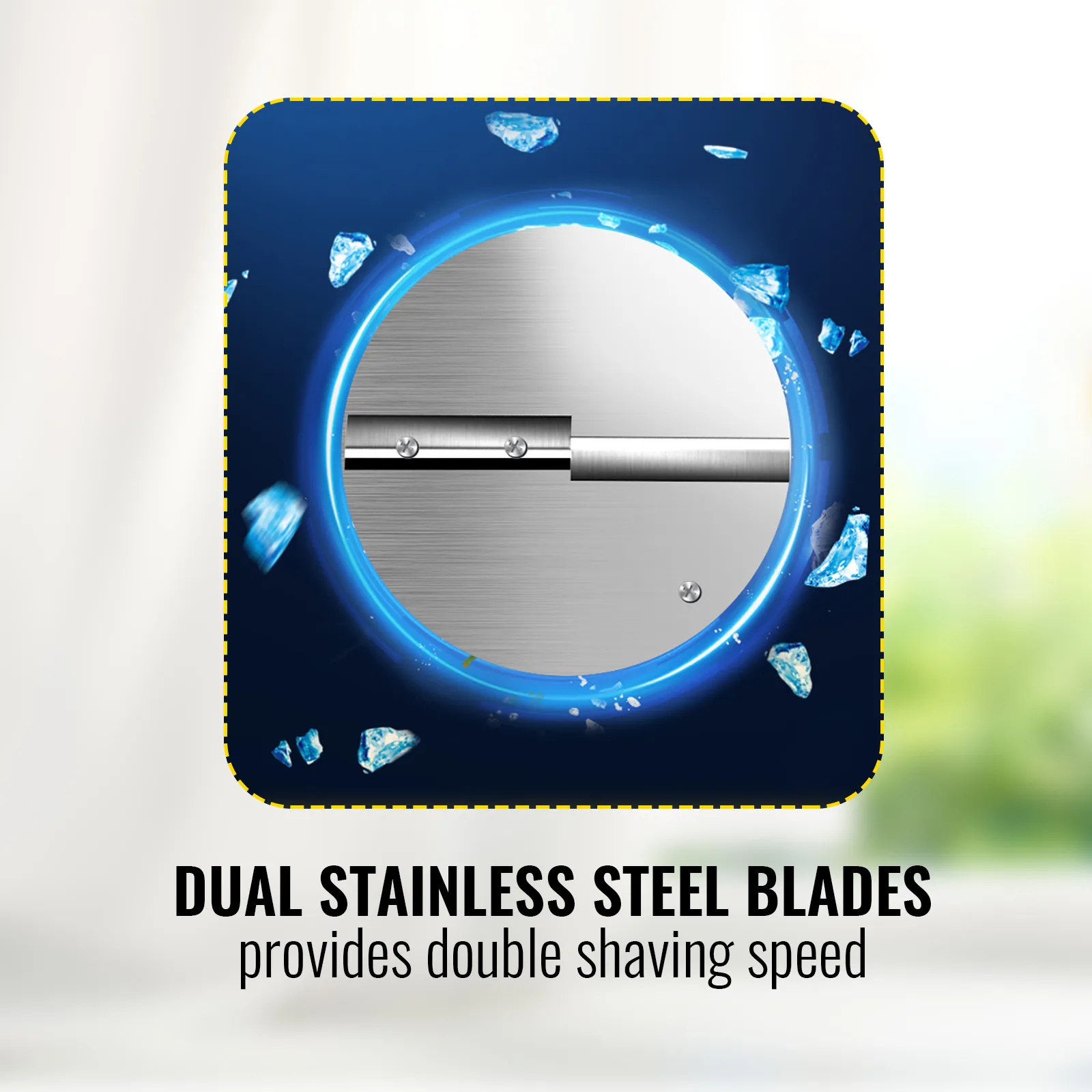 VEVOR ice crusher with dual stainless steel blades for double shaving speed.