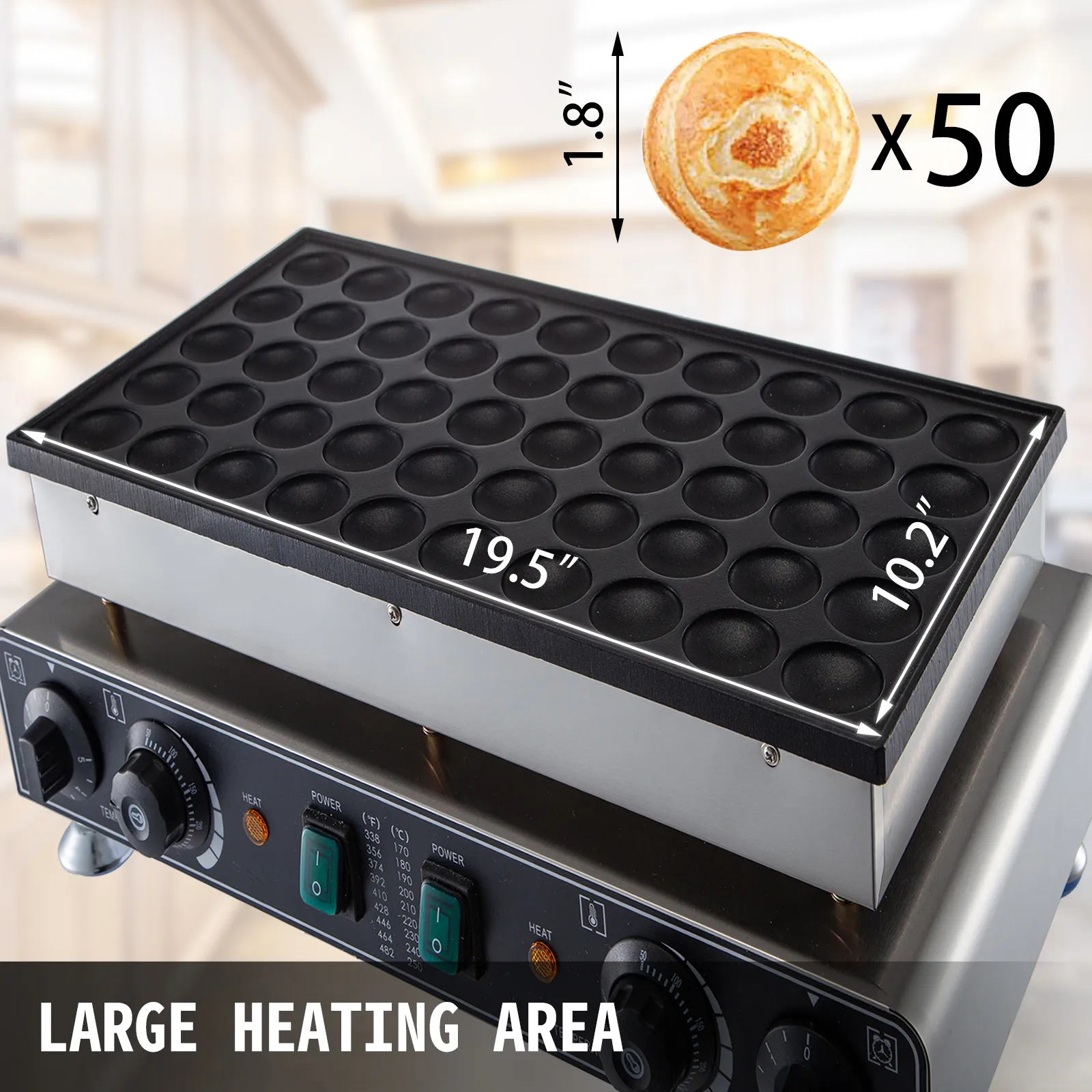 Mini máquina para hacer panqueques holandesa VEVOR con 50 cavidades y gran área de calentamiento.