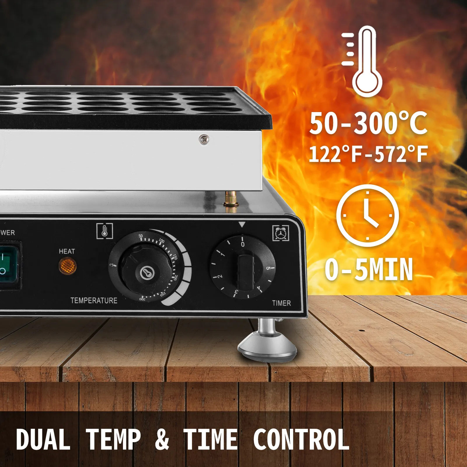 Mini máquina para hacer panqueques holandesa VEVOR con control dual de temperatura y tiempo.