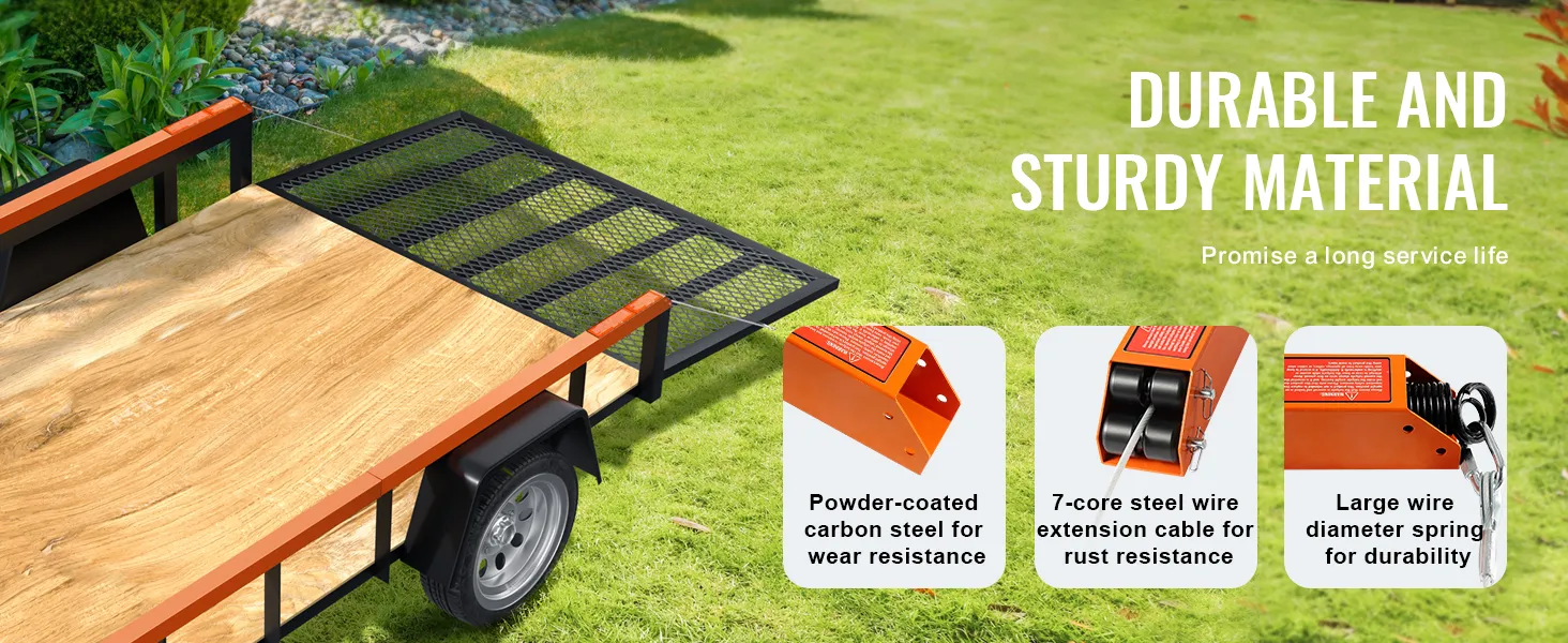 VEVOR trailer tailgate assist with durable materials, powder-coated steel, and rust-resistant cable.