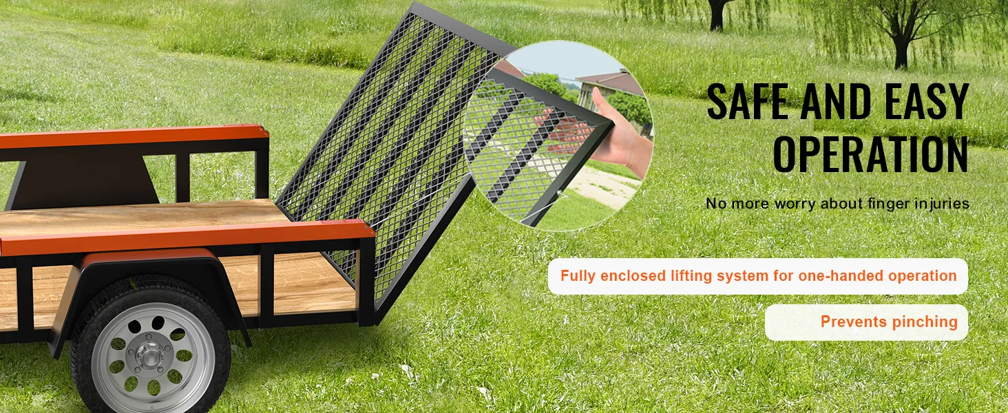 VEVOR trailer tailgate assist with safe and easy operation, fully enclosed lifting system, prevents pinching.