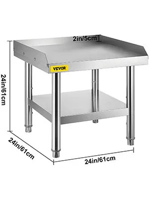 VEVOR stainless steel grill stand with dimensions 24x24x24 inches and 2-inch backsplash.